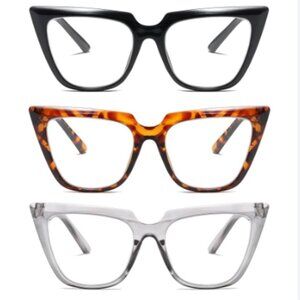 Cat Eye Reading Glasses for Women 3 Pack Oversized Blue Light Blocking Computer